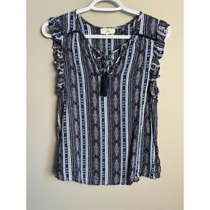 Ivy Geometric Medallion Boho Tassel Ruffle Sleeve Top Size‎ M Chic Folk Aztec